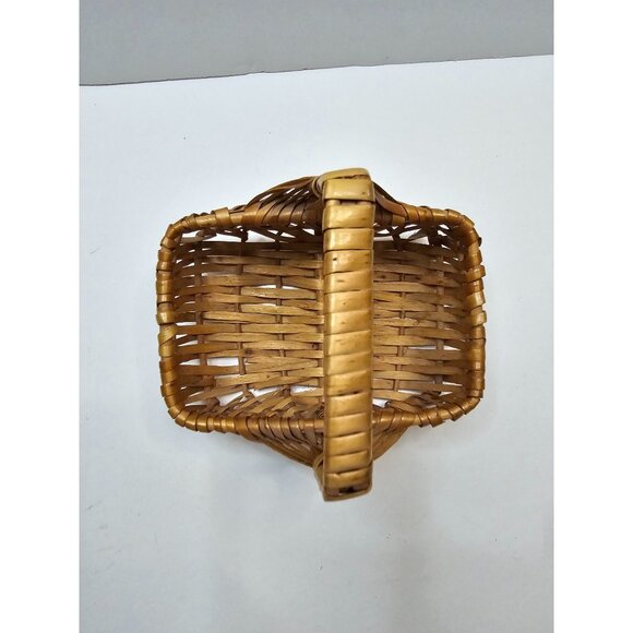 Tiny Small Handwoven Bamboo Basket With Handle 3.5x5" Rectangle - Picture 5 of 7